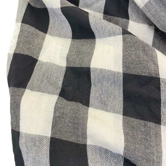 Talbots Scarf Wrap Plaid with Pompoms OS Black & White - Picture 5 of 11